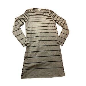 J.Jill Knit Tunic Dress Women Small Gray Black Striped Long Sleeve Pockets